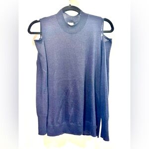 IRIS INK cold shoulder knit sweater navy blue size XS-S cashmere 100 percent